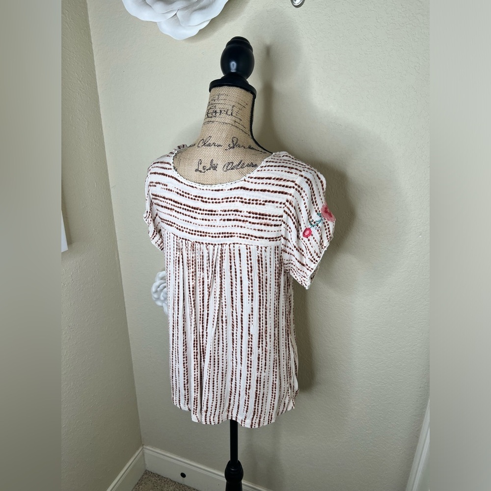 NTM: Savanna Jane Dot Striped Floral Embroidered Peasant Blouse Sz Large - Picture 13 of 15